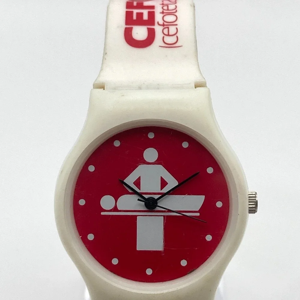 Vintage Cefotan Pharma Rep Unisex Watch 33mm White Red Medical New Battery 8.75